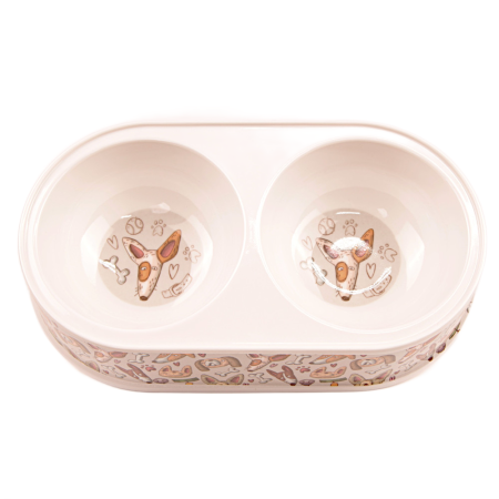 Миска двойная, 30×17.5×5.8 см, 440+440 мл, серый