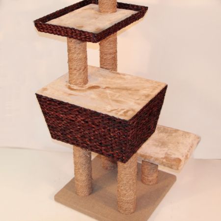 Когтеточка-комплекс с домиком 48х48х141 см, бежевый Когтеточка-комплекс с домиком 48х48х141 см, бежевый