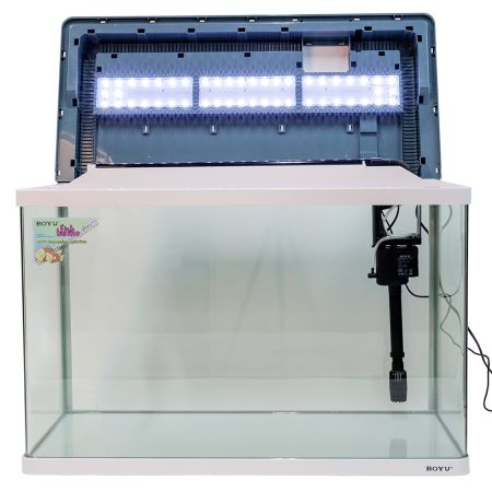 Аквариум Boyu Suspension XF-80, 128 л, панорамный, сенсорный LED светильник и фильтр, белый