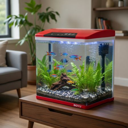 Аквариум Boyu HG-300 панорамный 22 л, LED освещение, дисплей, фильтры, красный
