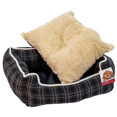 Лежак с бортом 73х59х18 см, съемная меховая подушка, мелкая клетка