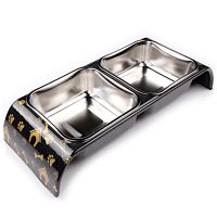 Миска двойная, 30x12x4.5 см, 300+300 мл, домик, черный Миска двойная, 30x12x4.5 см, 300+300 мл, домик, черный