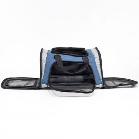 Сумка переноска складная для собак и кошек 46х28х29 см, синий/серый