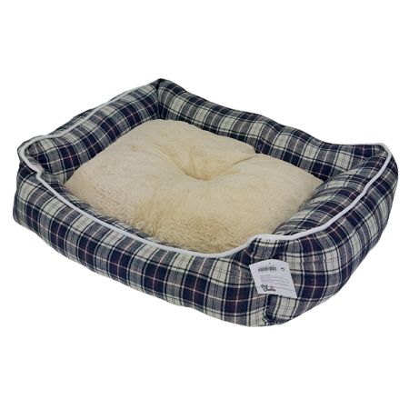 Лежак с бортом 52х41х16 см, съемная меховая подушка, крупная клетка