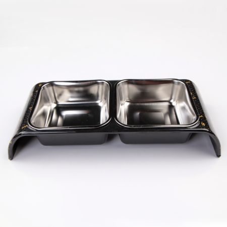 Миска двойная, 30x12x4.5 см, 300+300 мл, домик, черный