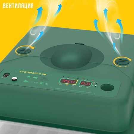 Инкубатор для яиц автоматический Des Champs ECO PROFI C-36 от сети и аккумулятора с роликовым лотком и овоскопом на 36 яиц