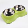 Миска двойная для кошек и собак со съемными металлическими чашами, 26.5x15.5x6 см, 150+150 мл, зеленый