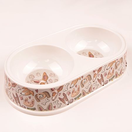 Миска двойная, 30×17.5×5.8 см, 440+440 мл, серый