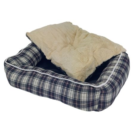 Лежак с бортом 52х41х16 см, съемная меховая подушка, крупная клетка