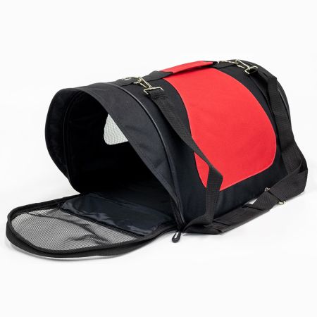 Сумка переноска складная для собак и кошек 40х23х24 см, черный/красный