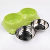 Миска двойная для кошек и собак со съемными металлическими чашами, 26.5x15.5x6 см, 150+150 мл, зеленый