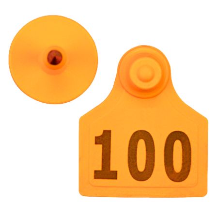 Бирка двойная 40х50 мм с номером, оранжевая, 100 шт. для КРС, верблюдов, оленей