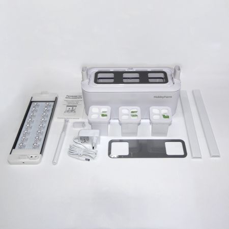 Гидропонная установка HobbyFarm Mini DQ6200-LA, домашний умный смарт сад, 3 ячейки, с фитолампой