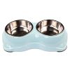 Миска двойная для кошек и собак со съемными металлическими чашами, 26.5x15.5x6 см, 150+150 мл, голубой