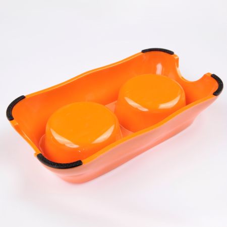 Миска двойная со съемными металлическими вставками, 27x15x6 см, 150+150 мл, оранжевый