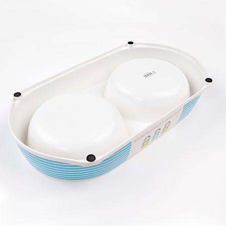 Миска двойная, 32x18x5.5 см, 450+450 мл, бело-голубой