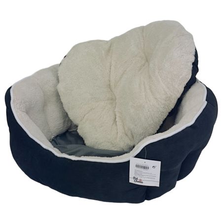 Лежак с бортом 68х59х22 см, вельвет, съемная подушка, черно-белый