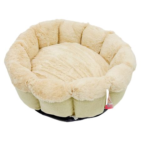 Лежак Pet Choice для собак и кошек, круглый с бортом 50х50х15 см, меховой, кремовый