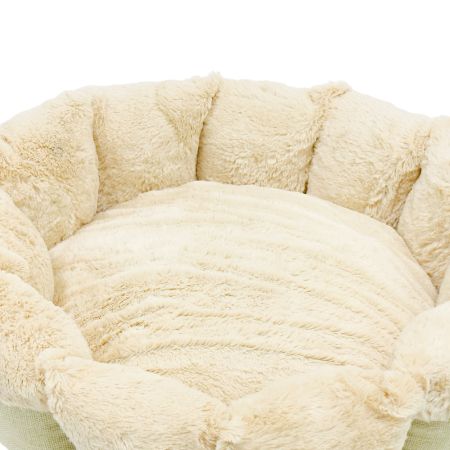 Лежак Pet Choice для собак и кошек, круглый с бортом 50х50х15 см, меховой, кремовый