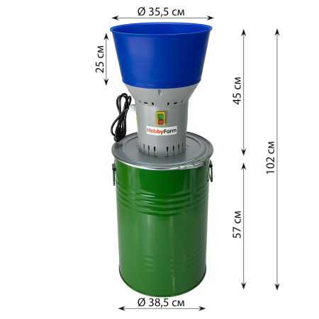 Зернодробилка HobbyFarm EM-60 для измельчения зерна электрическая с функцией мельницы / в комплекте 4 сита