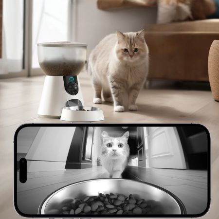 Автокормушка Petwant F17C 4 л  для сухого корма с HD камерой, миска из нержавеющей стали, белая