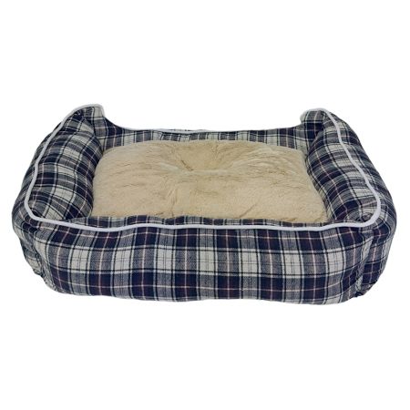 Лежак с бортом 52х41х16 см, съемная меховая подушка, крупная клетка