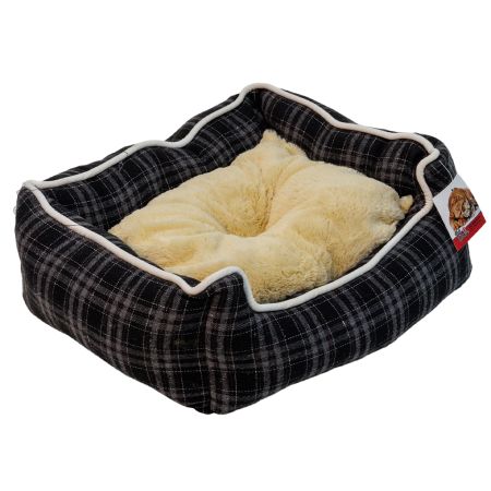 Лежак с бортом 73х59х18 см, съемная меховая подушка, мелкая клетка