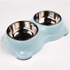 Миска двойная для кошек и собак со съемными металлическими чашами, 26.5x15.5x6 см, 150+150 мл, голубой