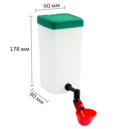 Поилка чашечная с бачком HobbyFarm для кур с креплением на клетку, 1 л, красная