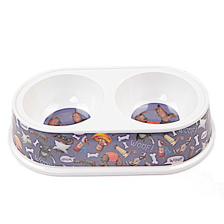 Миска двойная, 23.5×14×5 см, 150+150 мл, синий