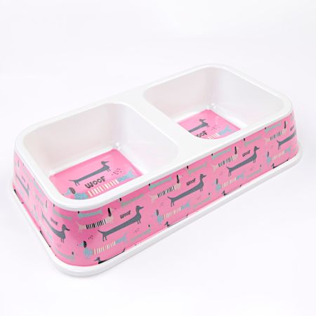 Миска двойная, 33×18.5×7 см, 670+670 мл, розовый