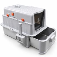 Туалет-домик с выдвижным лотком для кошек Petzengo PS-1Lg 63х44х40 см, нержавеющая сталь