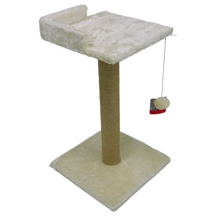 Когтеточка-лежак 35х35х60 см, с игрушкой, кремовый 