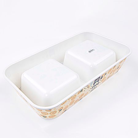 Миска двойная, 33×18.5×7 см, 670+670 мл, желтый