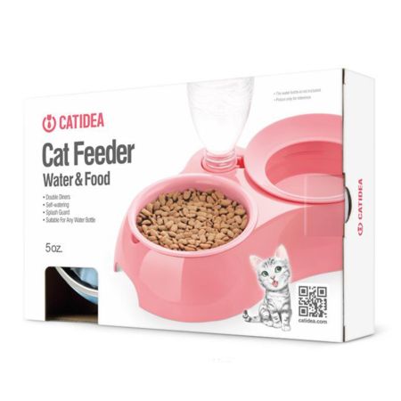 Миска двойная Catidea с автопоением, пластик, розовая
