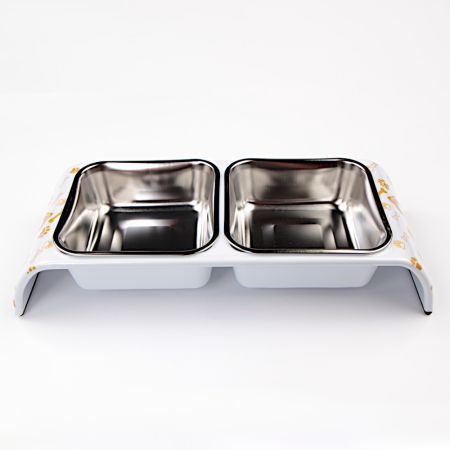 Миска двойная, 30x12x4.5 см, 300+300 мл, домик, белый