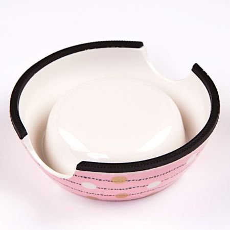 Миска для собак и кошек, 14.5x14.5x5 см, 150 мл, гирлянда, розовый