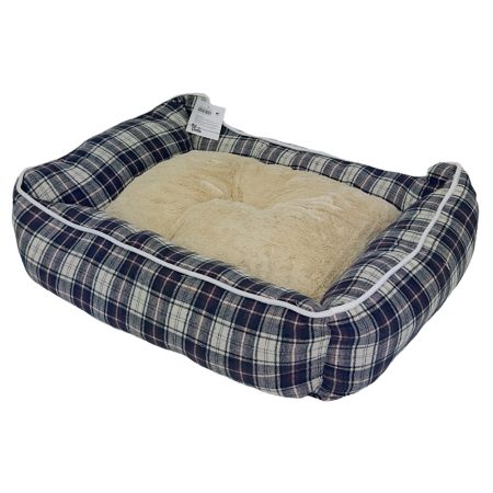 Лежак с бортом 52х41х16 см, съемная меховая подушка, крупная клетка