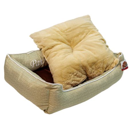 Лежак с бортом 84х66х19 см, съемная меховая подушка, бежевый Лежак с бортом 84х66х19 см, съемная меховая подушка, бежевый