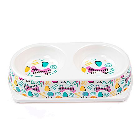 Миска двойная, 25х14х4.5 см, 180+180 мл, белый