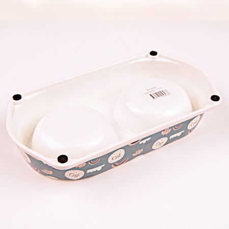 Миска двойная, 25х14х4.5 см, 180+180 мл, синий