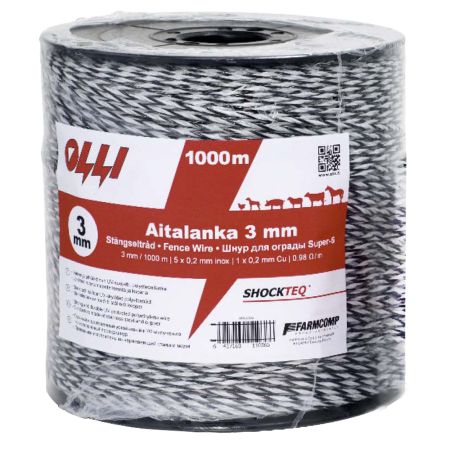 Шнур для электропастуха Olli Shockteq 3 мм / 1000 м / 0,98 Ω многожильный Super-6, 