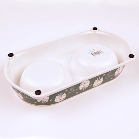 Миска двойная, 25х14х4.5 см, 180+180 мл, зеленый