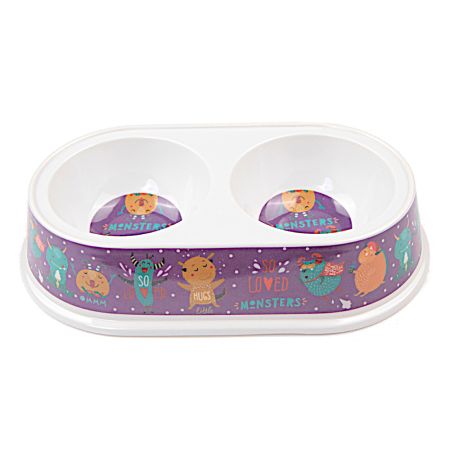 Миска двойная, 23.5×14×5 см, 150+150 мл, фиолетовый