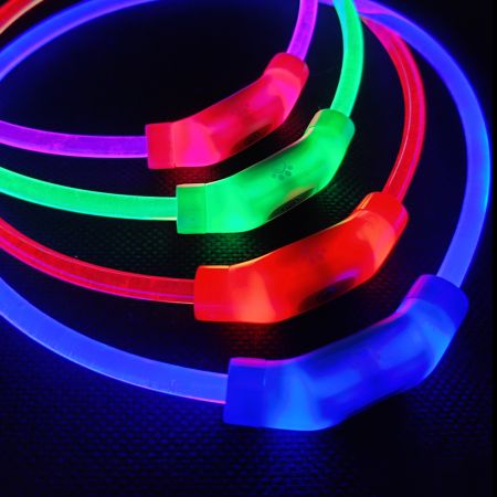 Ошейник светящийся светодиодный для собак с USB зарядкой 70 см, прозрачный с красным