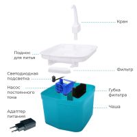 Автопоилка фонтан Petwant PW-111 2 л с подсветкой и краном для кошек и собак, зеленый Автопоилка фонтан Petwant PW-111 2 л с подсветкой и краном для кошек и собак, зеленый