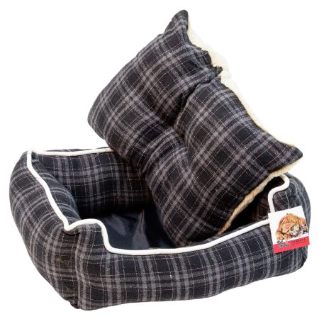 Лежак с бортом 73х59х18 см, съемная меховая подушка, мелкая клетка