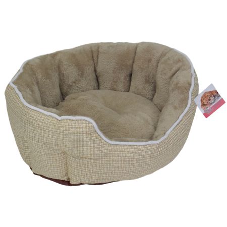 Лежак с бортом 53х47х18 см, меховой, съемная подушка, бежевый