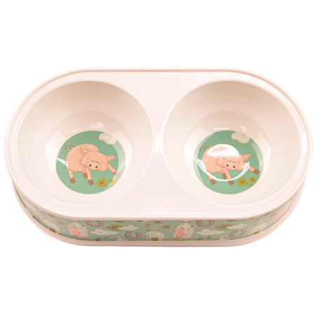 Миска двойная, 30×17.5×5.8 см, 440+440 мл, мята