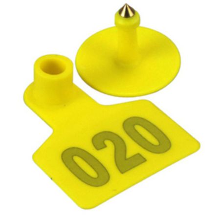 Бирка двойная 40х50 мм с номером, жёлтая, 100 шт. для свиней, КРС, овец, собак и других животных